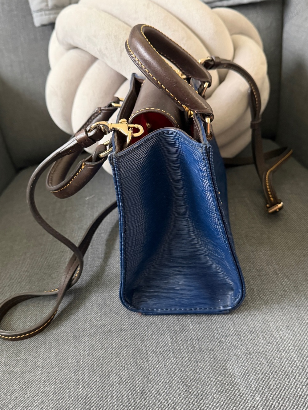 Dooney & Bourke Navy Blue Mini Saffiano Satchel with Brown Trim - Picture 3 of 6